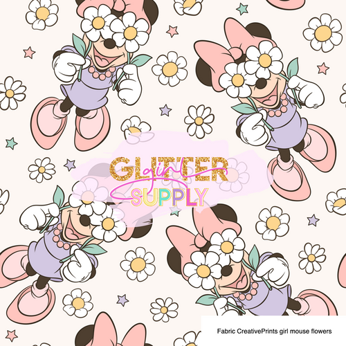 Fabric CreativePrints girl mouse flowers
