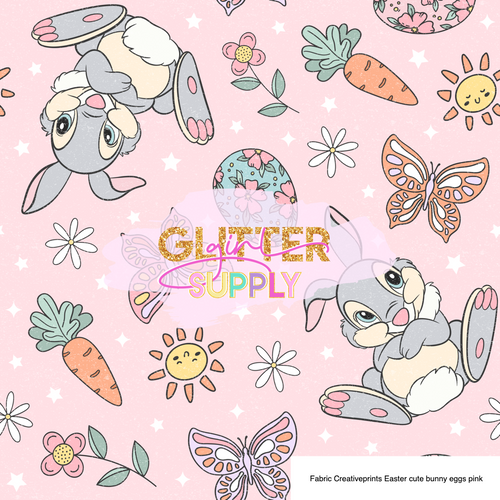Fabric Creativeprints Easter cute bunny eggs pink
