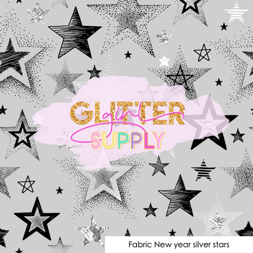Fabric New year silver stars
