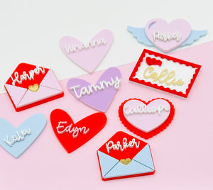 Valentines acrylics hair clips/tags