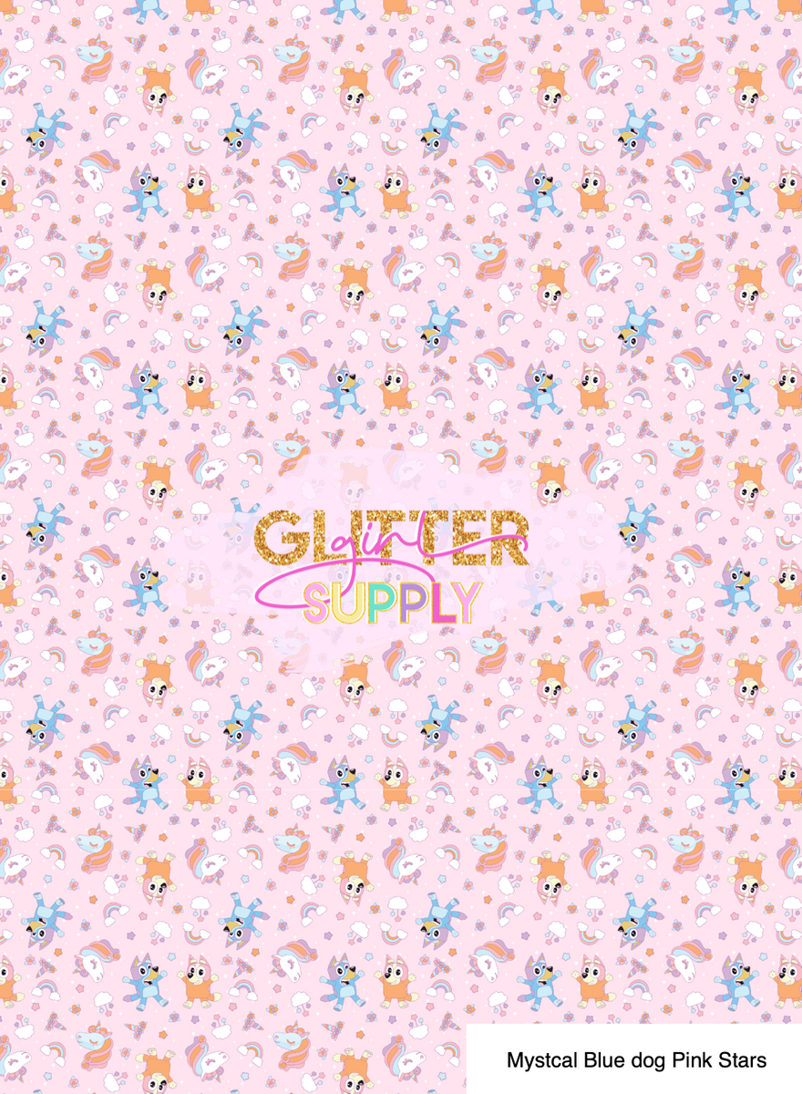Mystcal Blue dog Pink Stars Glitter Girl Supply