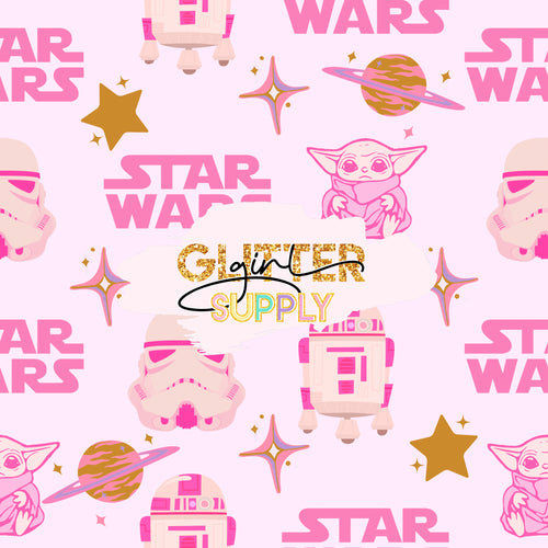 Fabric ILYPattern pink space wars