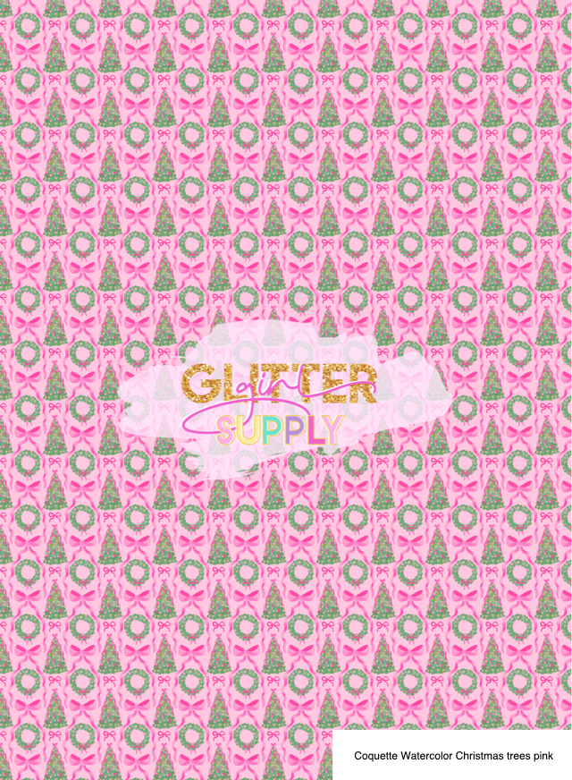 Coquette Watercolor Christmas trees pink