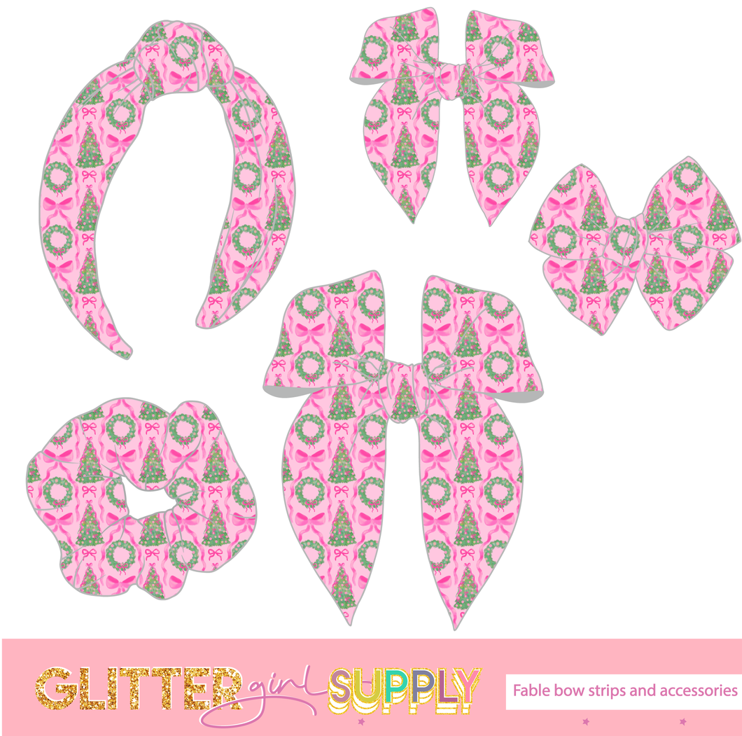 Fable Strips Coquette Watercolor Christmas trees pink