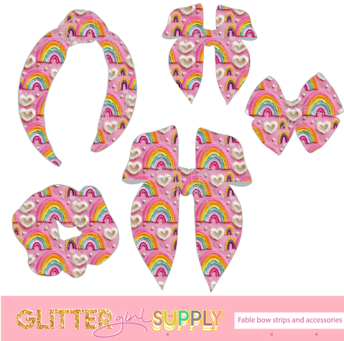 Fable Strips Embroidered rainbows on pink