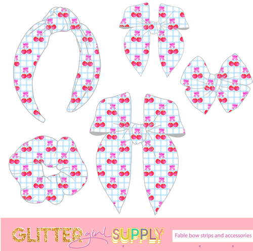 Fable Strips Skyy cherries on blue gingham