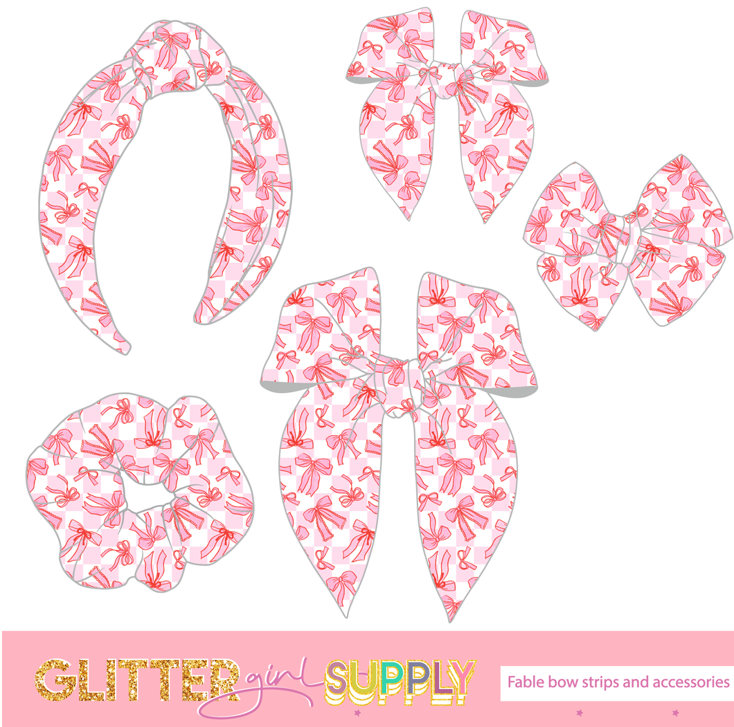 Fable Strips Skyy coquette bows on pink checkers