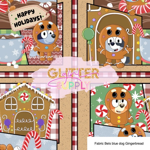 Fabric Bels blue dog Gingerbread