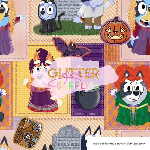 Fabric Bels blue dog Sanderson sisters patchwork