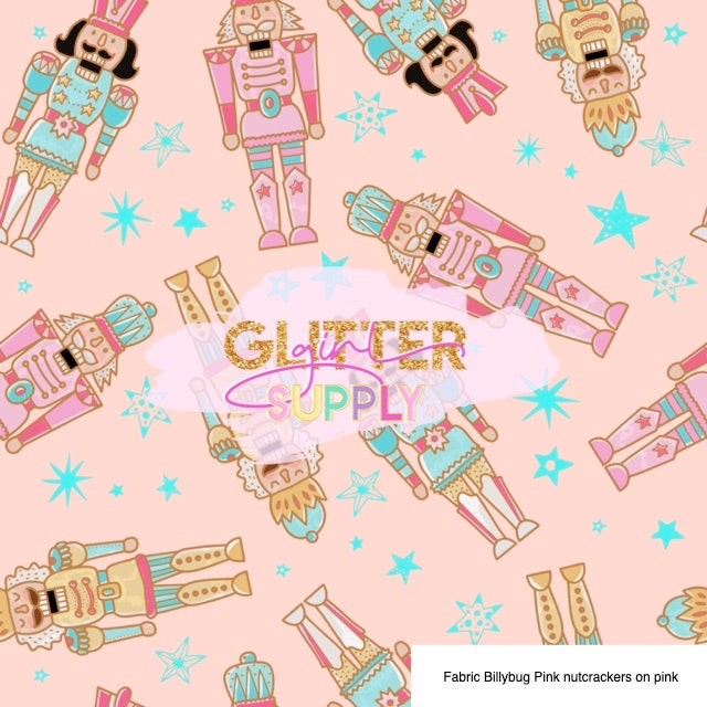 Fabric Billybug Pink nutcrackers on pink