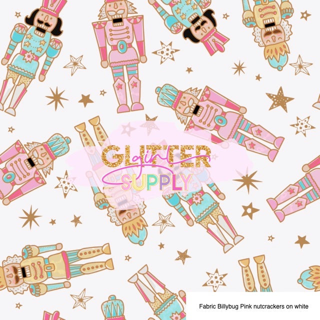 Fabric Billybug Pink nutcrackers on white