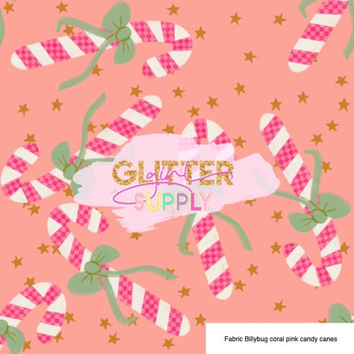 Fabric Billybug coral pink candy canes
