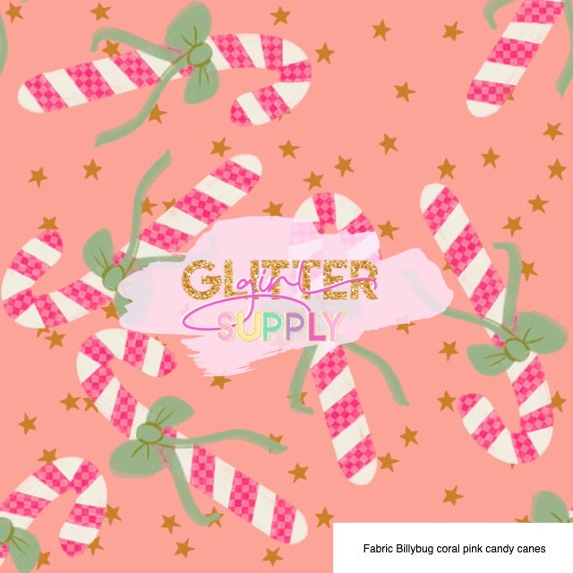 Fabric Billybug coral pink candy canes