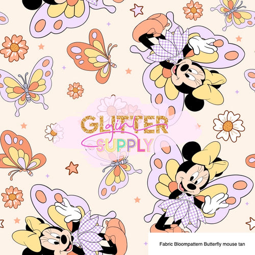 Fabric Bloompattern Butterfly mouse tan