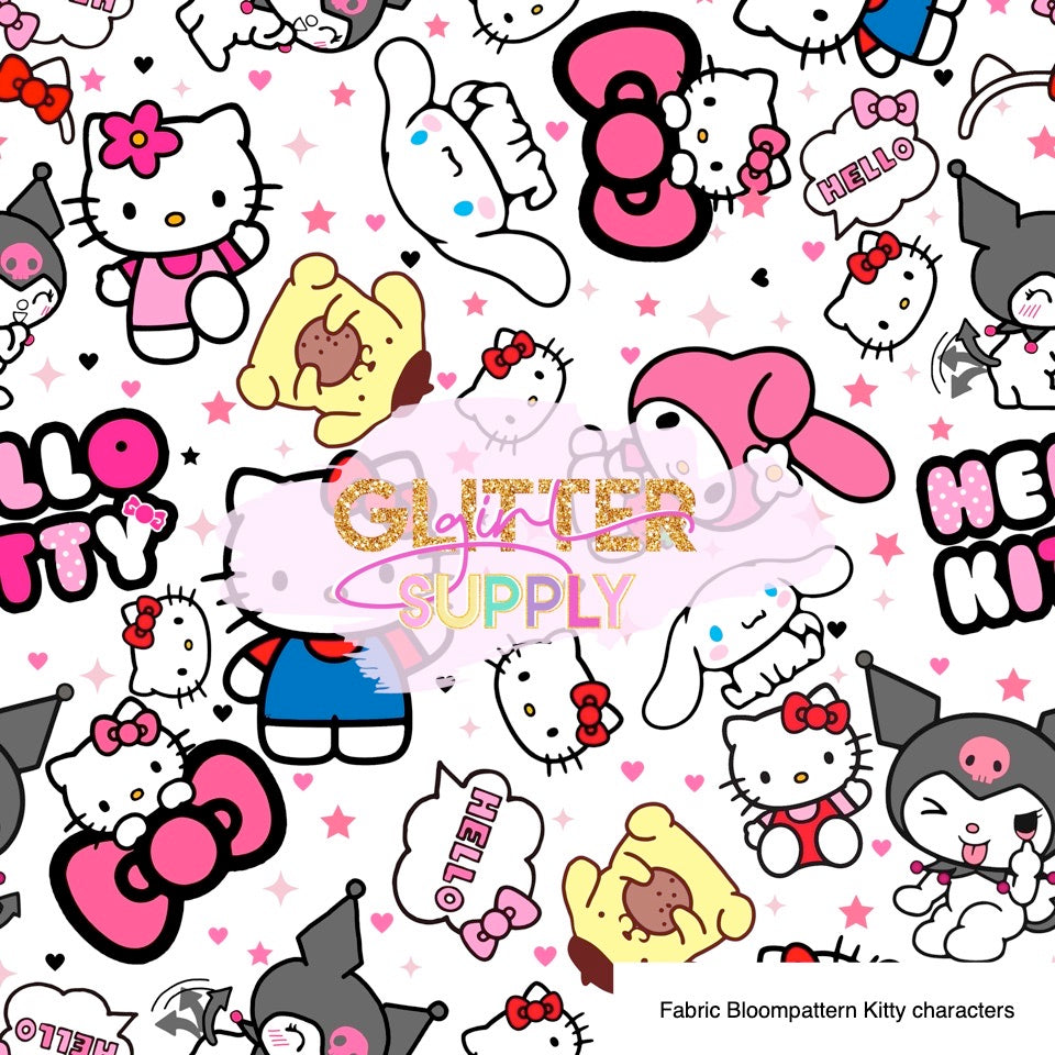 Fabric Bloompattern Kitty characters