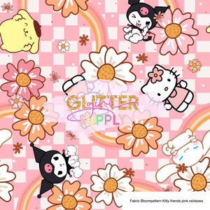 Fabric Bloompattern Kitty friends pink rainbows