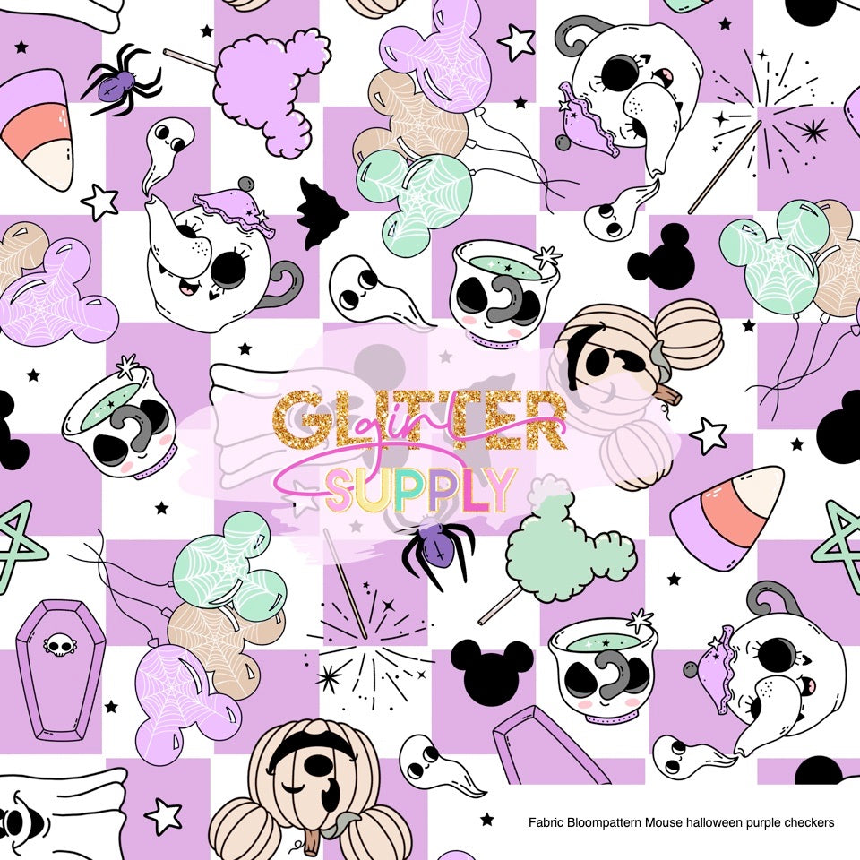 Fabric Bloompattern Mouse halloween purple checkers
