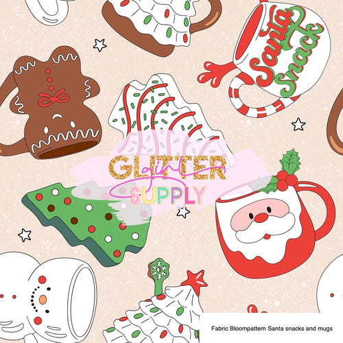 Fabric Bloompattern Santa snacks and mugs