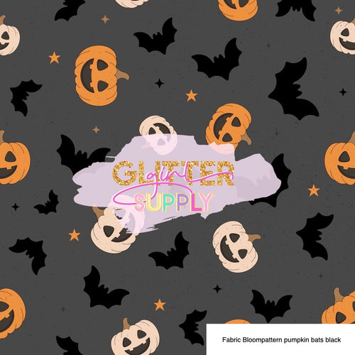 Fabric Bloompattern pumpkin bats black