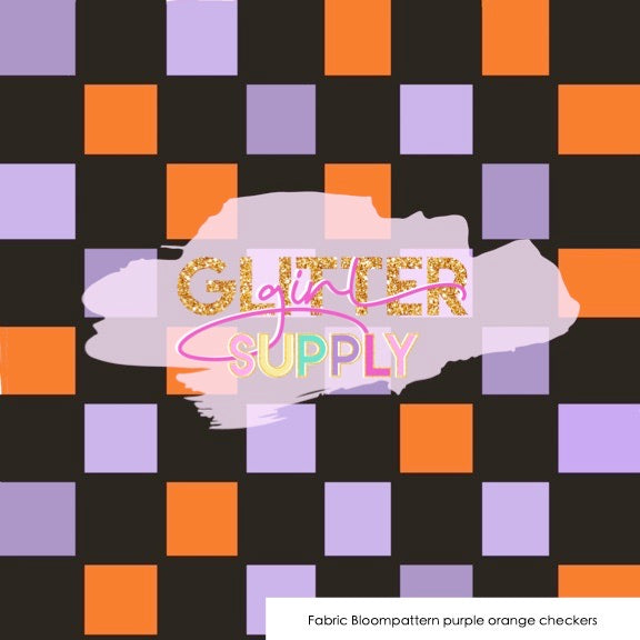Fabric Bloompattern purple orange checkers