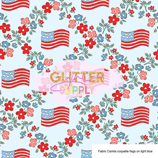 Fabric Camila coquette flags on light blue