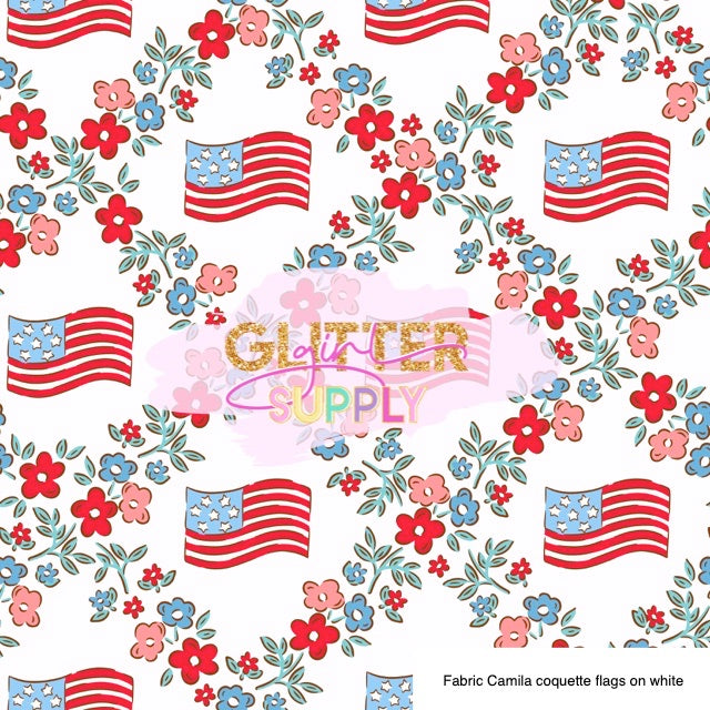 Fabric Camila coquette flags on white