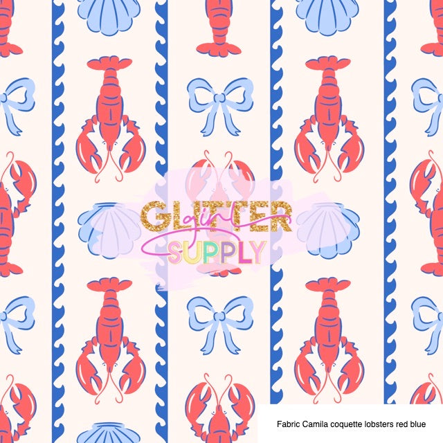 Fabric Camila coquette lobsters red blue