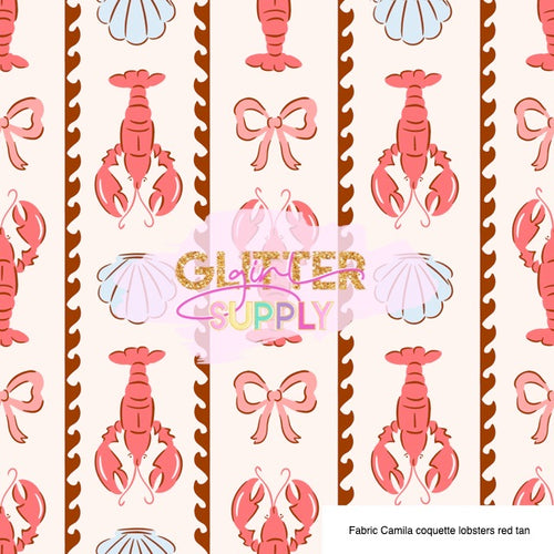 Fabric Camila coquette lobsters red tan