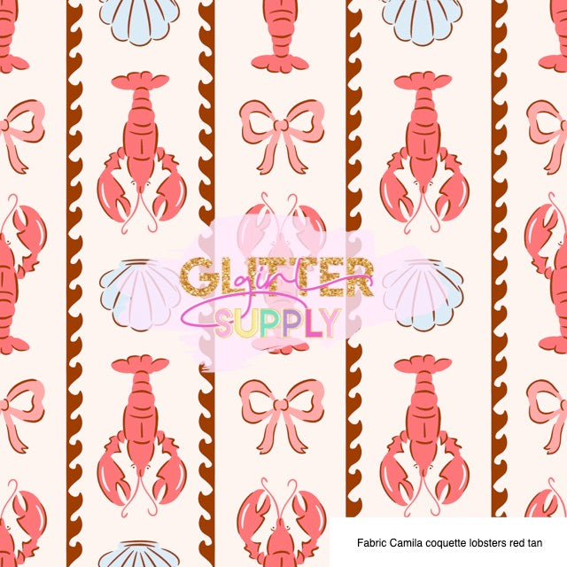 Fabric Camila coquette lobsters red tan
