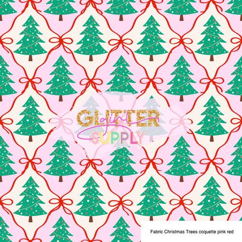 Fabric Christmas Trees coquette pink red
