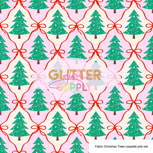 Fabric Christmas Trees coquette pink red