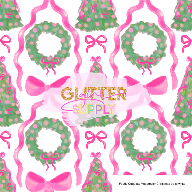Fabric Coquette Watercolor Christmas trees white