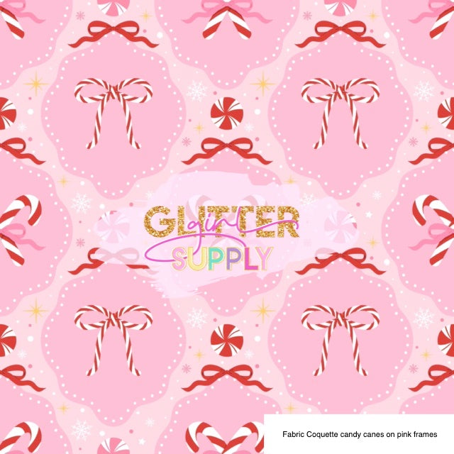 Fabric Coquette candy canes on pink frames