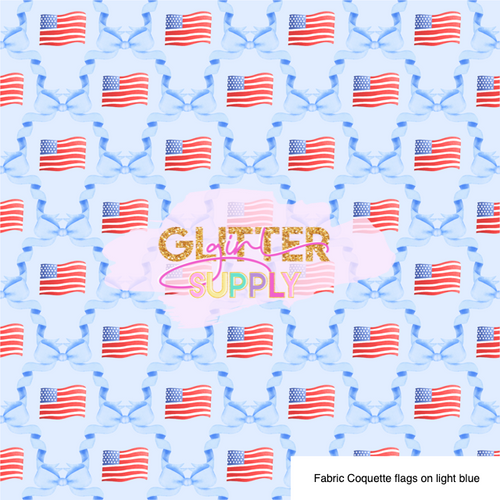 Fabric Coquette flags on light blue