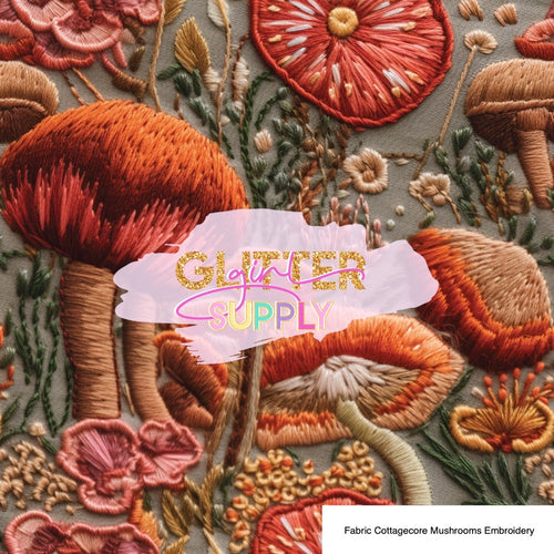 Fabric Cottagecore Mushrooms Embroidery
