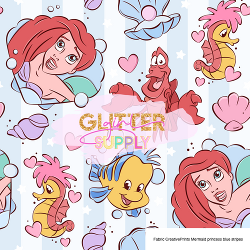 Fabric CreativePrints Mermaid princess blue stripes
