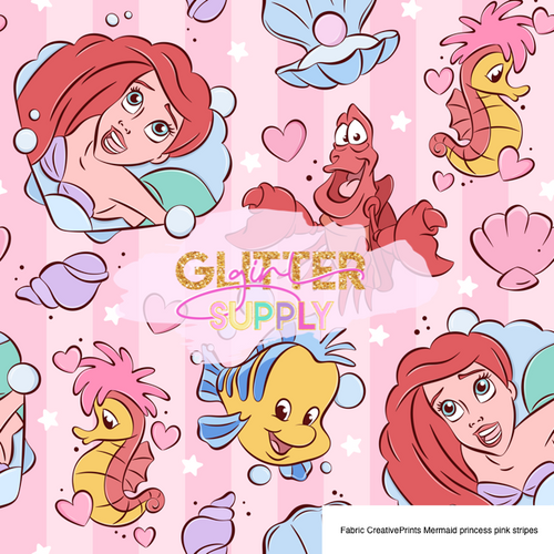 Fabric CreativePrints Mermaid princess pink stripes