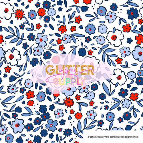 Fabric CreativePrints dainty blue red bright flowers
