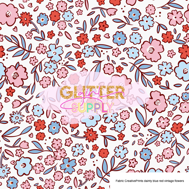 Fabric CreativePrints dainty blue red vintage flowers