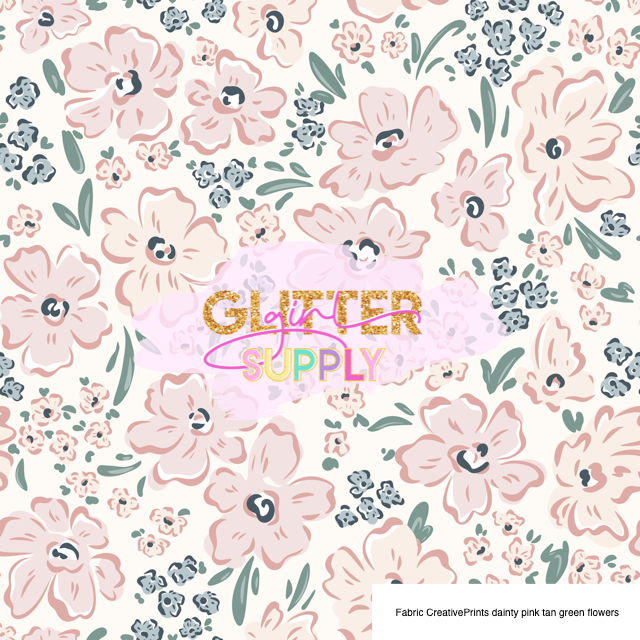 Fabric CreativePrints dainty pink tan green flowers