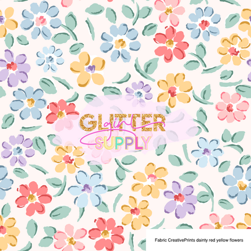 Fabric CreativePrints dainty red yellow flowers