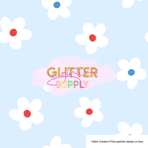 Fabric Creative Prints patriotic daisies on blue