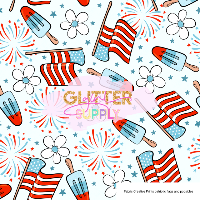 Fabric Creative Prints patriotic flags and popsicles