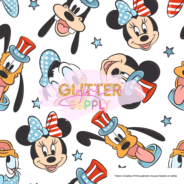 Fabric Creative Prints patriotic mouse friends on white