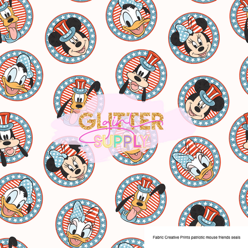 Fabric Creative Prints patriotic mouse friends seals