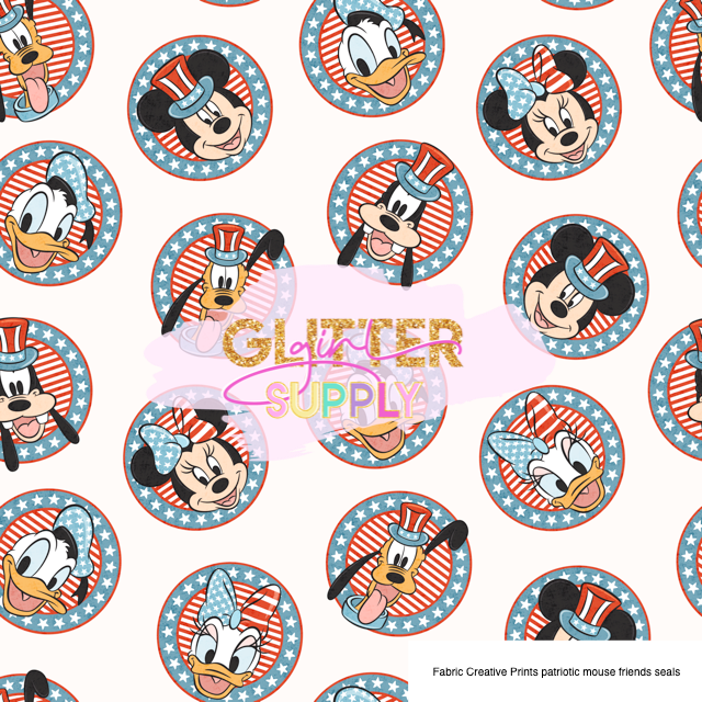 Fabric Creative Prints patriotic mouse friends seals