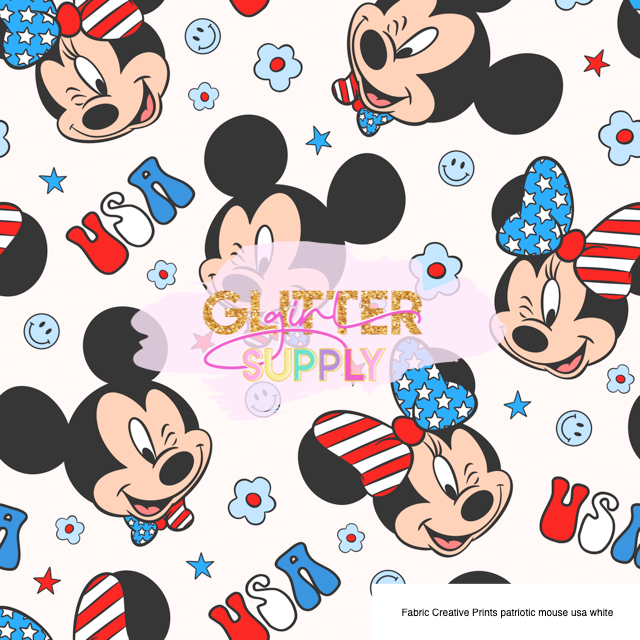 Fabric Creative Prints patriotic mouse usa white