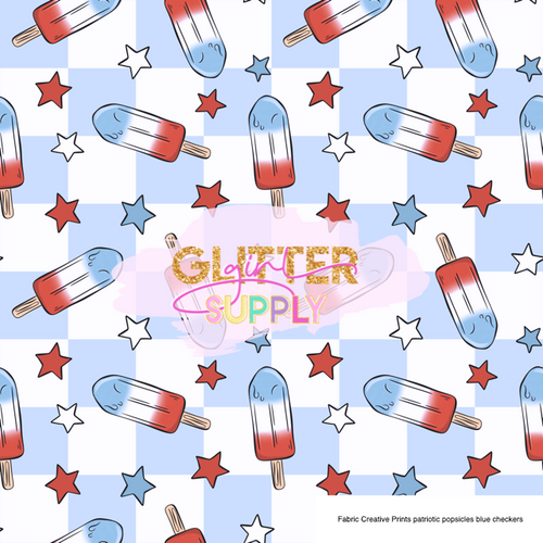 Fabric Creative Prints patriotic popsicles blue checkers
