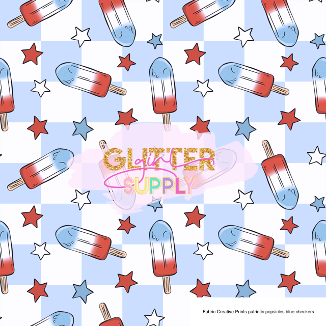 Fabric Creative Prints patriotic popsicles blue checkers