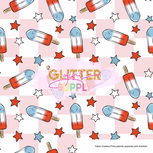 Fabric Creative Prints patriotic popsicles pink checkers